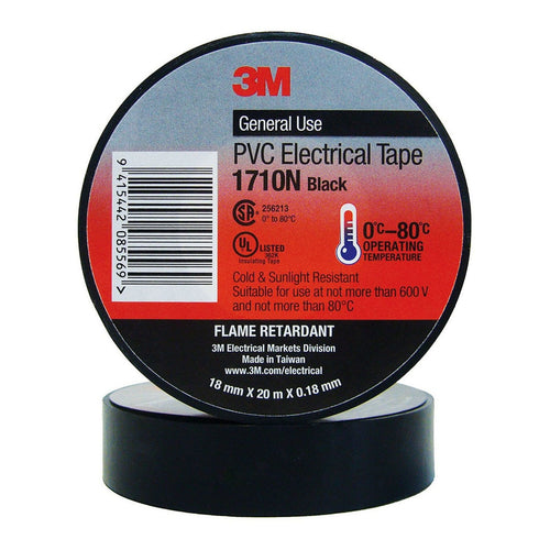 3M Electrical Tape 1710N-BL PVC 18mm x 20m Black -   - Inkplus