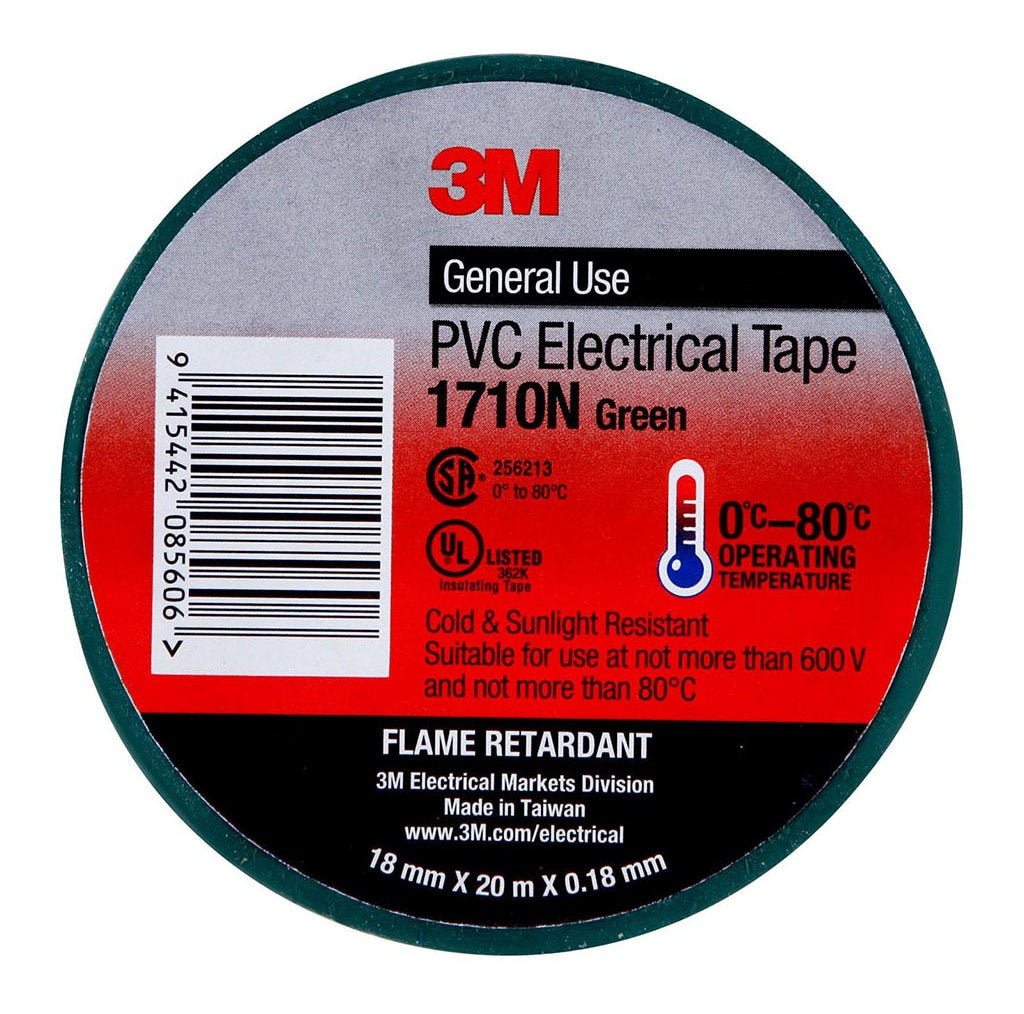 3M Electrical Tape 1710N-GR PVC 18mm x 20m Green -   - Inkplus