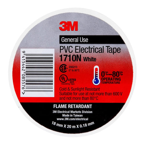 3M Electrical Tape 1710N-WH PVC 18mm x 20m White -   - Inkplus