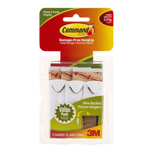 3M Command Picture Hanger 17043 Large White Wire-Backed Pk/3 -   - Inkplus