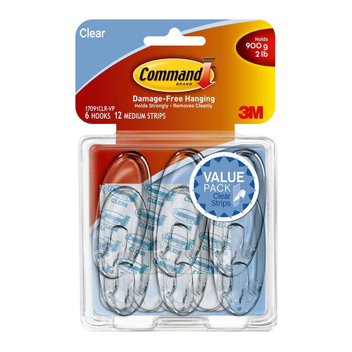 3M Command Hook 17091CLR-VP-6 Medium Clear Value Pk/6 -   - Inkplus