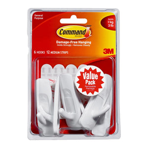 3M Command Hook 17001-6 Medium White Value Pk/6 -   - Inkplus