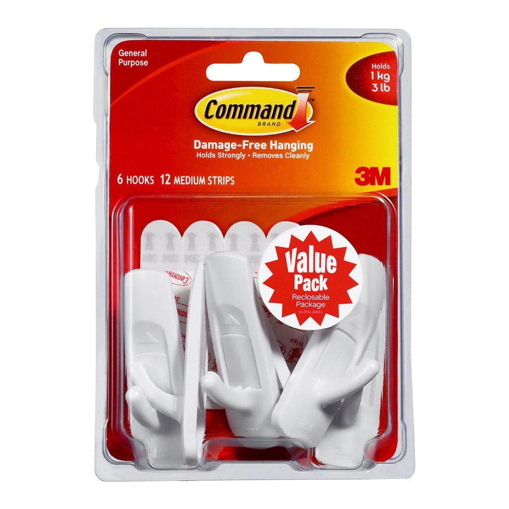 3M Command Hook 17001-6 Medium White Value Pk/6 -   - Inkplus