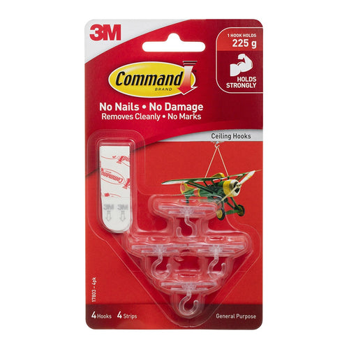 3M Command Hook 17803-4PK Small Clear Ceiling Pk/4 -   - Inkplus