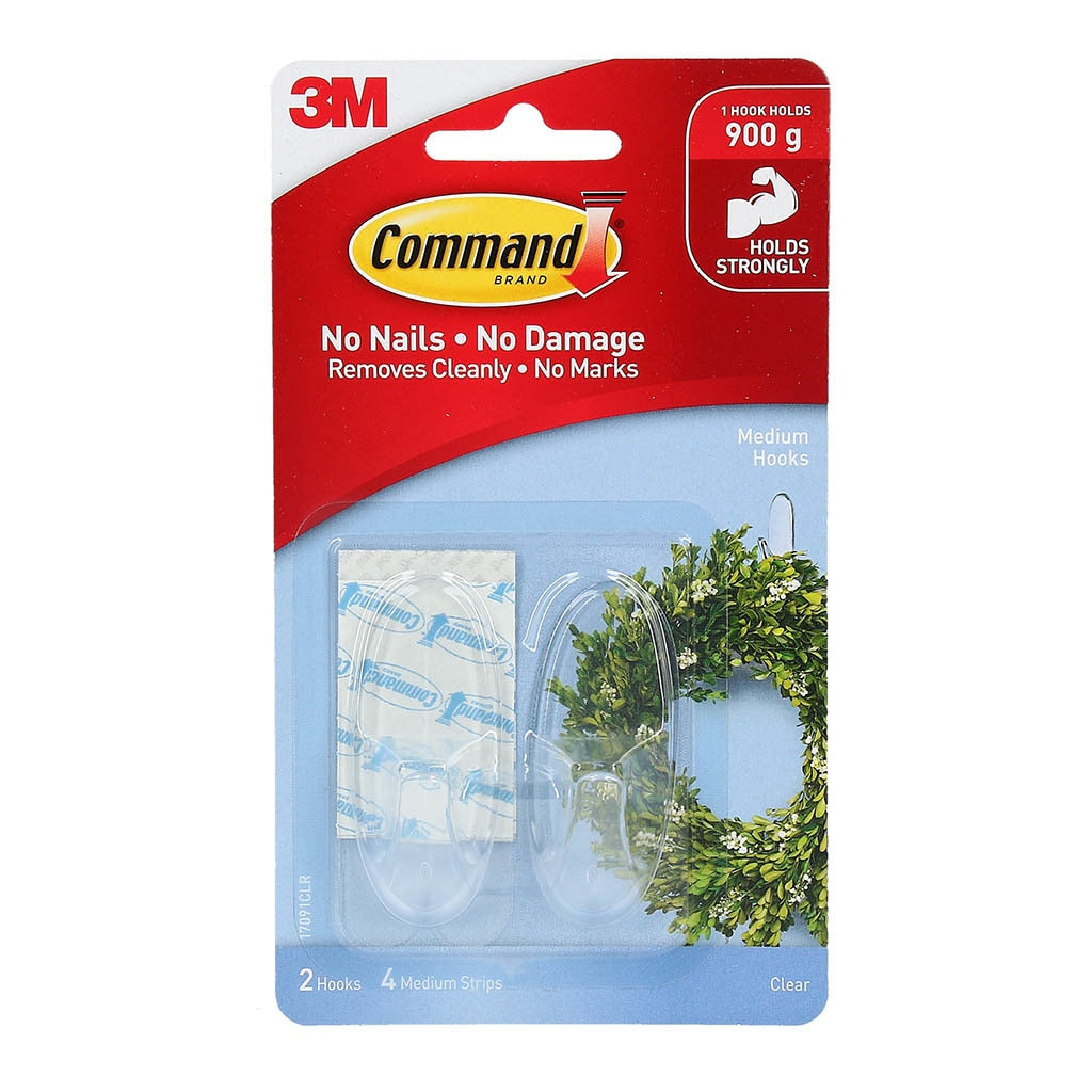 3M Command Hook 17091CLR Medium Clear Pk/2 -   - Inkplus