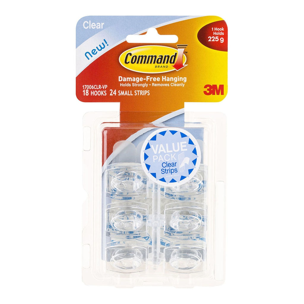 3M Command Hook 17006CLR-VP Mini Clear Value Pk/18 -   - Inkplus