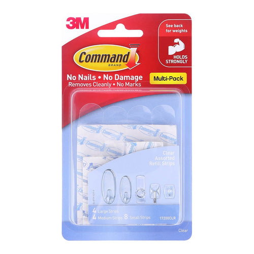 3M Command Strips Refill 17200CLR Assorted Clear Pk/16 -   - Inkplus