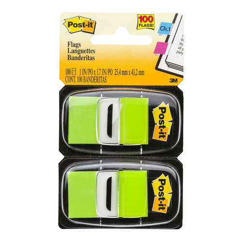 3M Post-it Flags 680-BG2 Twin Pack Bright Green 25 x 43mm 50/Dispenser, 2 Dispensers/Pk - Inkplus