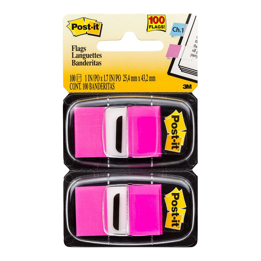3M Post-it Flags 680-BP2 Twin Pack Bright Pink 25 x 43mm 50/Dispenser, 2 Dispensers/Pk - Inkplus