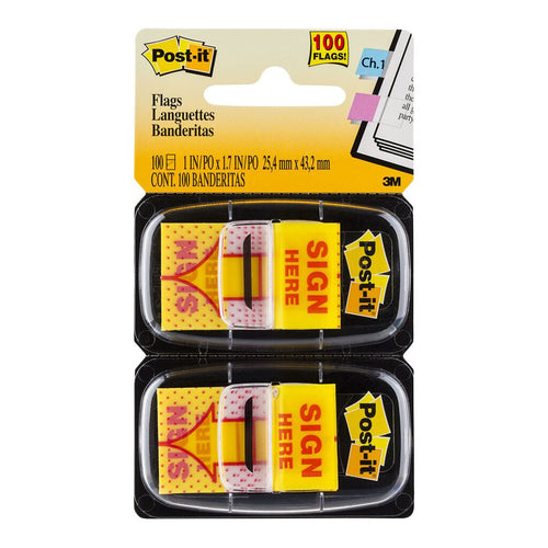 3M Post-it Flags 680-SH2 Twin Pack Sign Here 25x43mm 50/Dispenser, 2 Dispensers/Pk -   - Inkplus