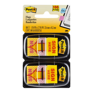 3M Post-it Flags 680-SH2 Twin Pack Sign Here 25x43mm 50/Dispenser, 2 Dispensers/Pk -   - Inkplus