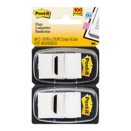 3M Post-it Flags 680-WE2 Twin Pack White 25 x 43mm 50/Dispenser, 2 Dispensers/Pk -   - Inkplus