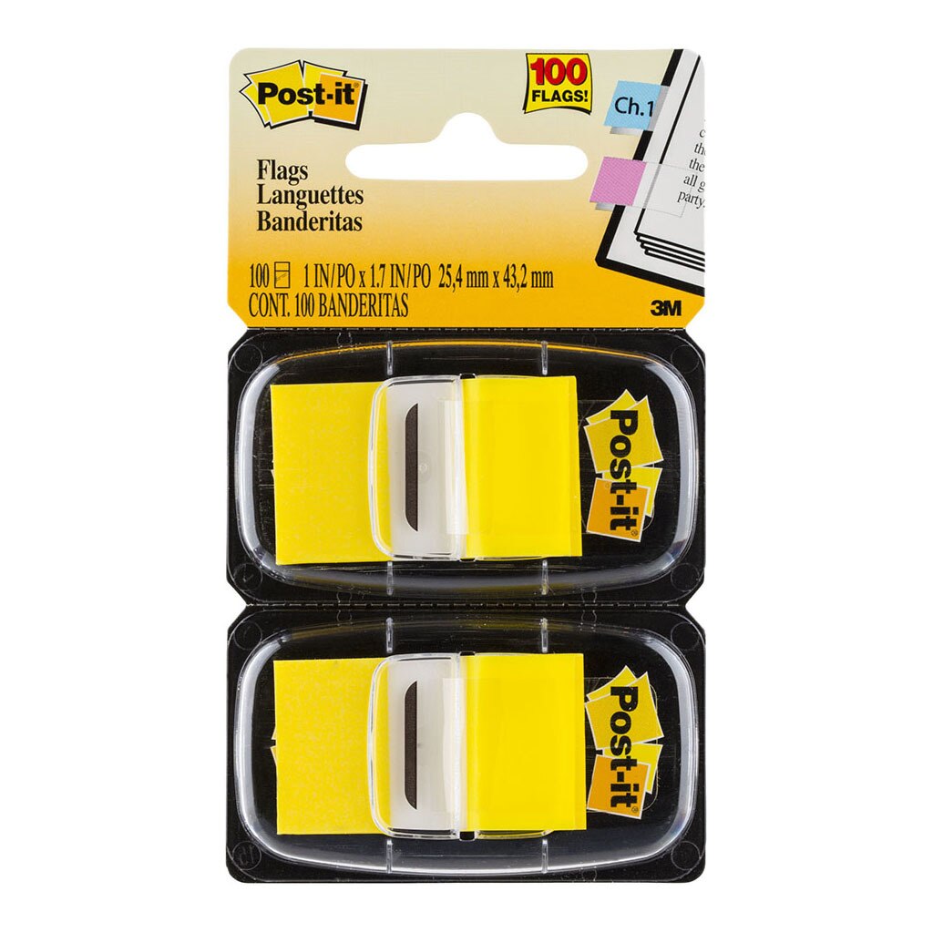 3M Post-it Flags 680-YW2 Twin Pack 25x43mm Yellow 50/Dispenser, 2 Dispensers/Pk -   - Inkplus