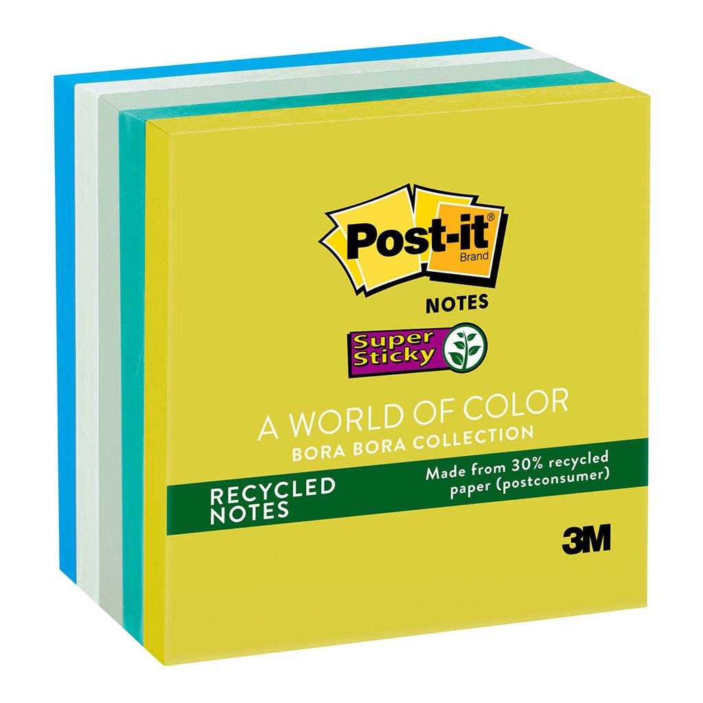 3M Post-it Recycled Super Sticky Notes 654-5SST Bora Bora 76x76mm 90 sheet pads Pkt/5 -   - Inkplus