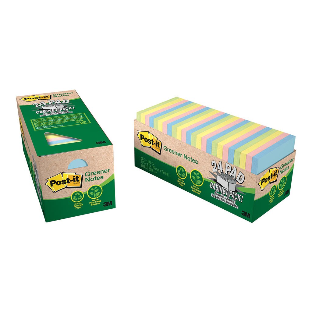 3M Post-it Notes 654R-24CP-AP Recycled Cabinet Pack Helsinki 76x76mm 75 sheet pads Pkt/24 -   - Inkplus