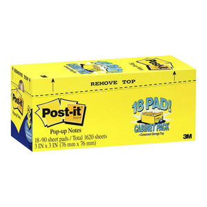 3M Post-it Notes 654-CP Yellow Cabinet Pack 76x76mm Pkt/18 -   - Inkplus