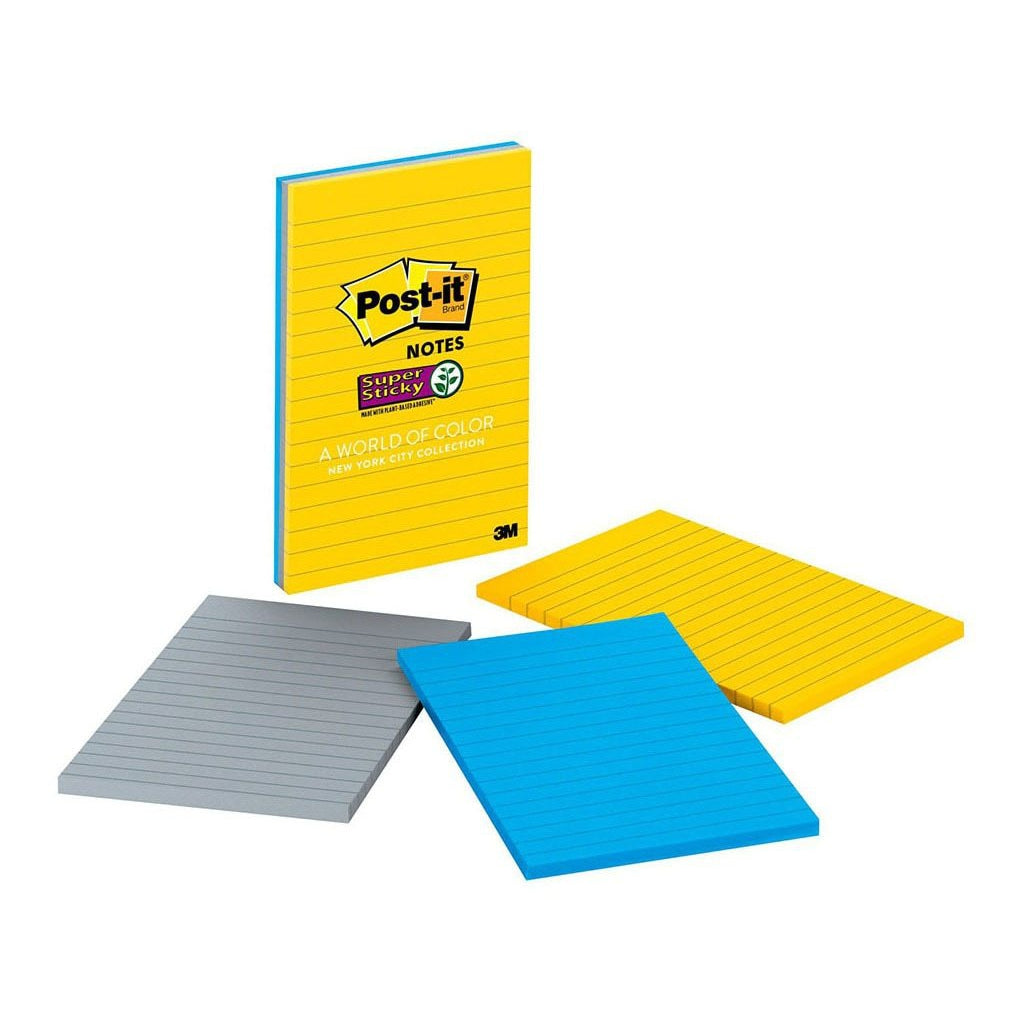 3M Post-it Super Sticky Lined Notes 660-3SSNY New York 101x152mm 90 sheet pads Pkt/3 -   - Inkplus