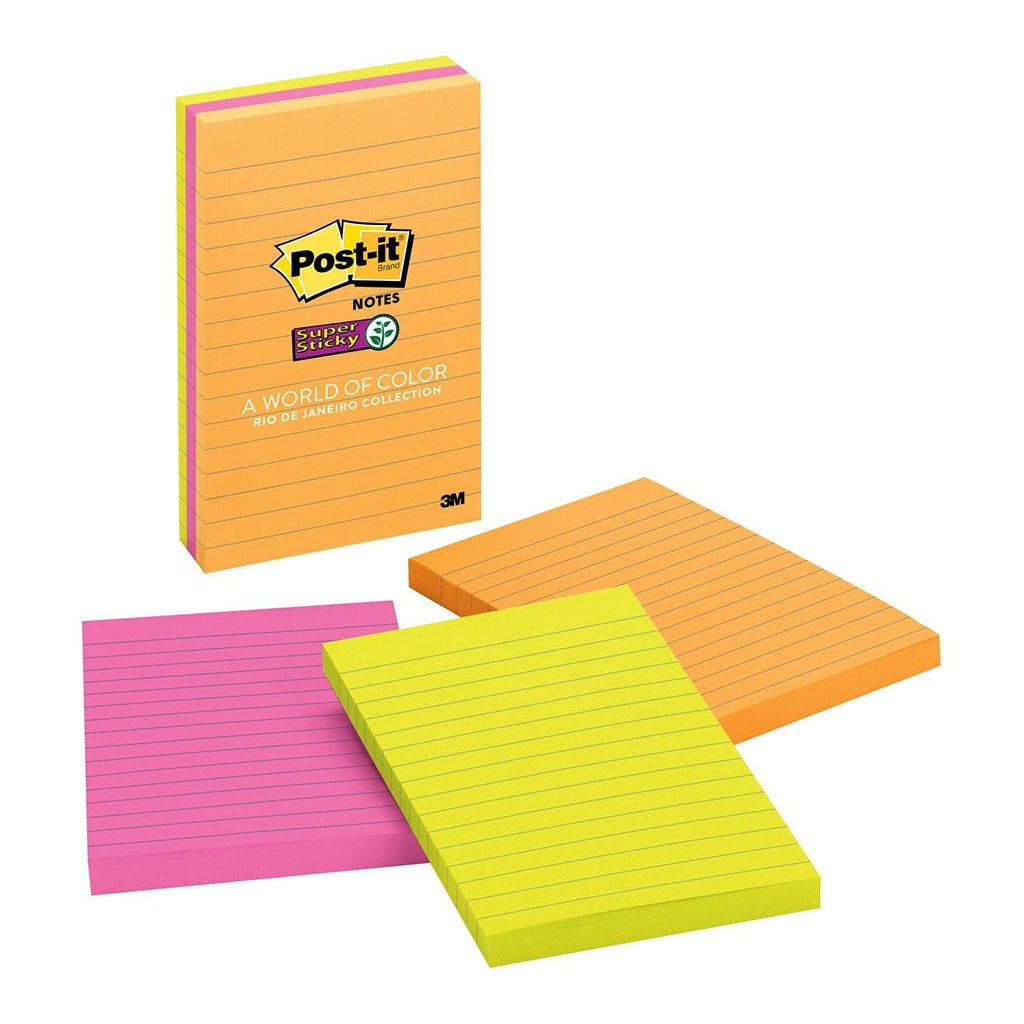 3M Post-it Super Sticky Lined Notes 660-3SSUC Rio De Janiero 101x152mm 90 sheet pads Pkt/3 -   - Inkplus