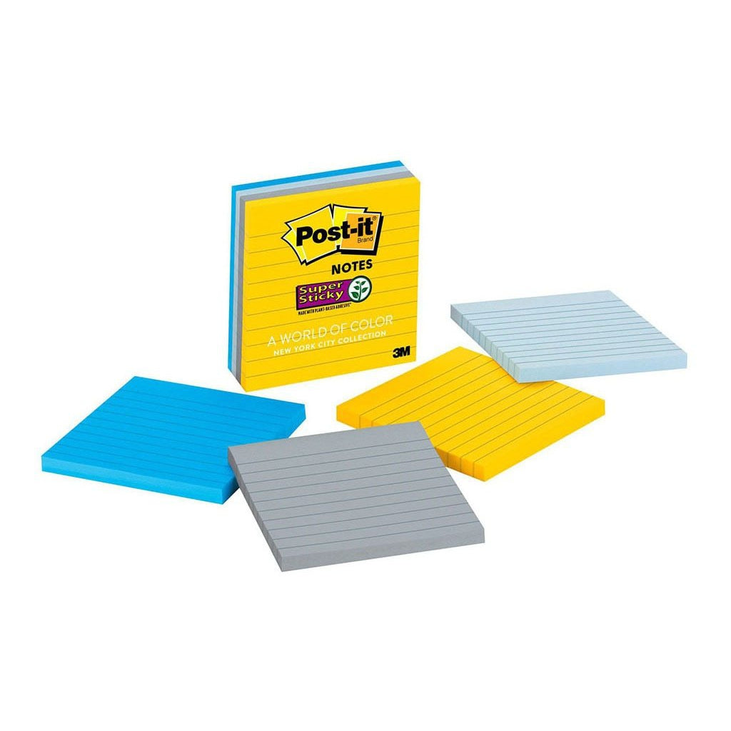 3M Post-it Super Sticky Lined Notes 675-4SSNY New York 101x101mm 90 sheet pads Pkt/4 -   - Inkplus