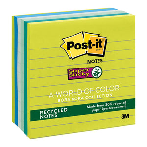 3M Post-it Recycled Super Sticky Lined Notes 675-6SST Bora Bora 101x101mm 90 sheet pads Pkt/6 -   - Inkplus