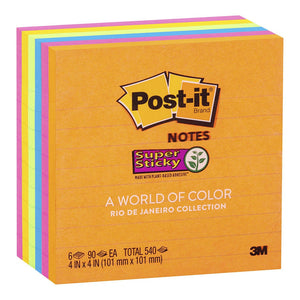 3M Post-it Super Sticky Lined Notes 675-6SSUC Rio De Janiero 101x101mm 90 sheet pads Pkt/6 -   - Inkplus