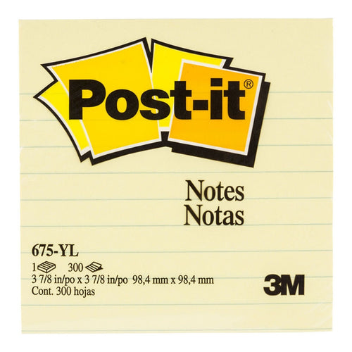 3M Post-it Notes 675-YL Lined Yellow 101x101mm 300 sheet pads -   - Inkplus