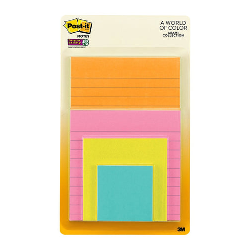 3M Post-it Super Sticky Notes 4622-SSMIA Combo Pack Miami Collection Lined & Unlined Pkt/4 -   - Inkplus