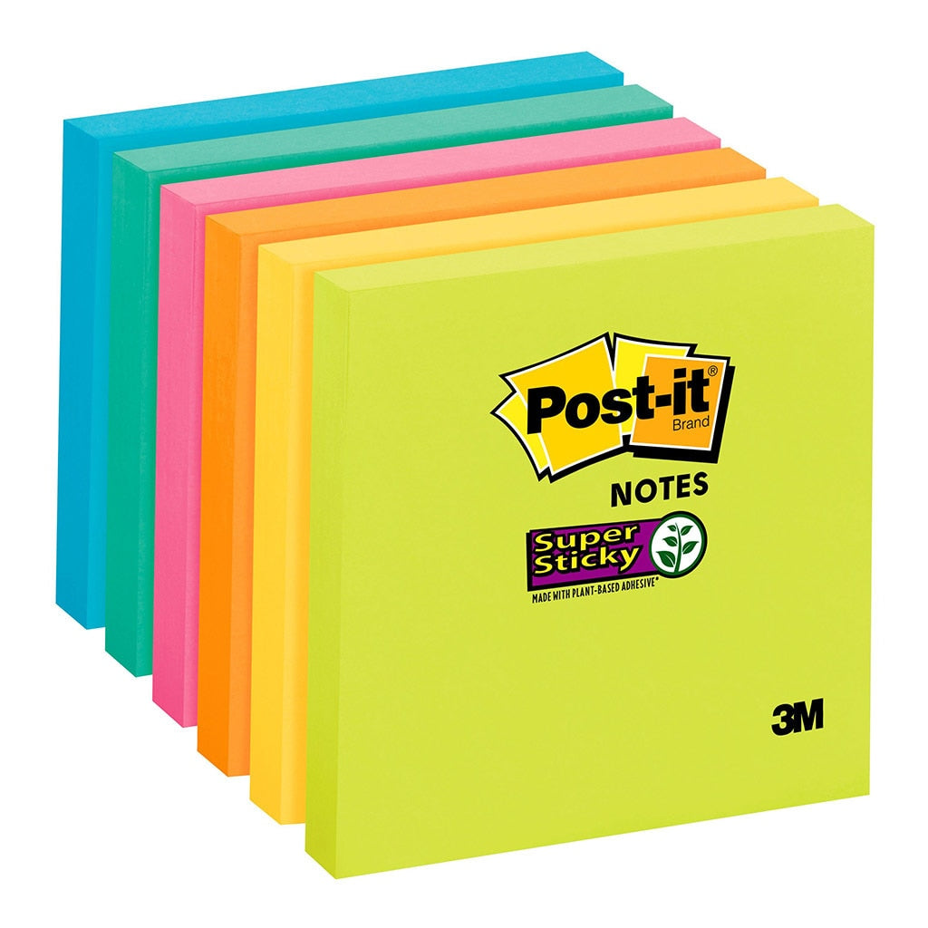 3M Post-it Super Sticky Notes 654-SSPK Assorted Colours 76x76mm 90 sheet pad -   - Inkplus