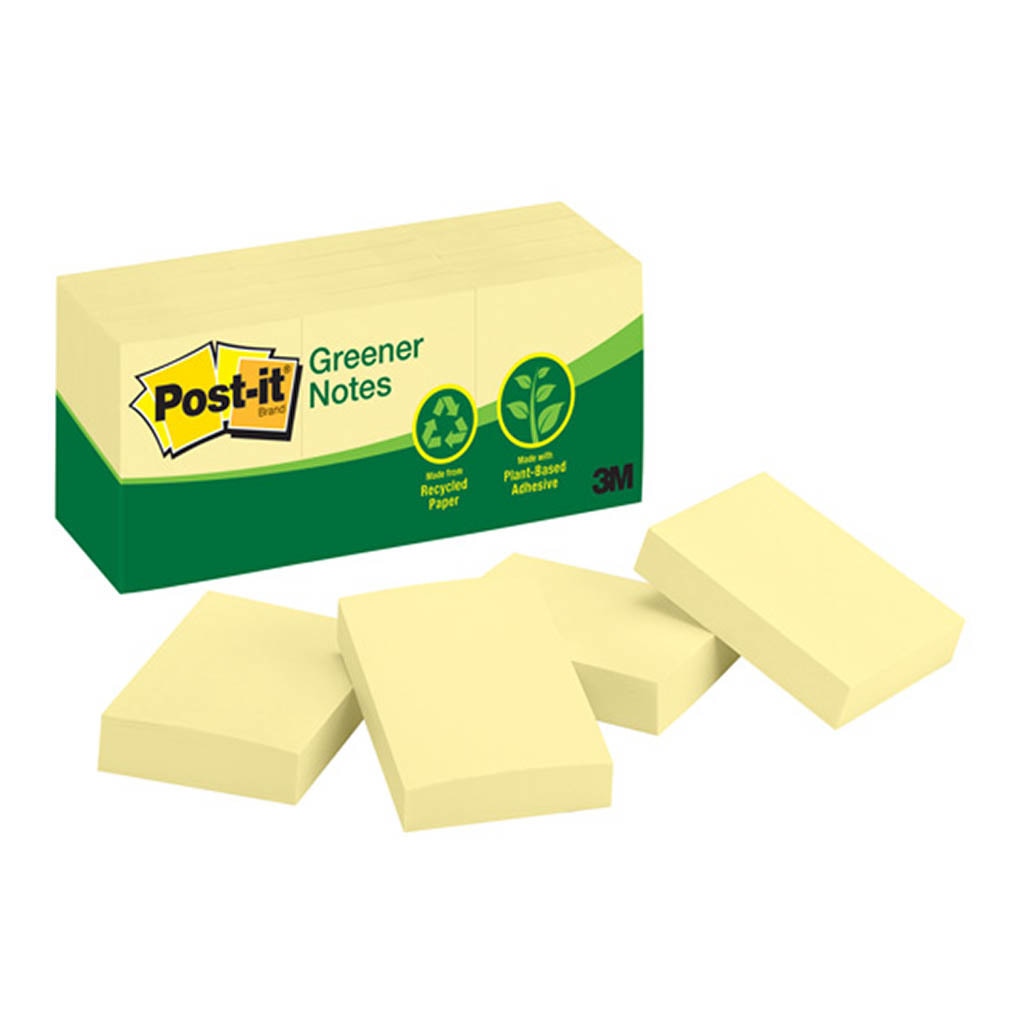 3M Post-it Recycled Notes Yellow 653-RP 100 sheet pads 36mmx48mm Pkt/12 -   - Inkplus