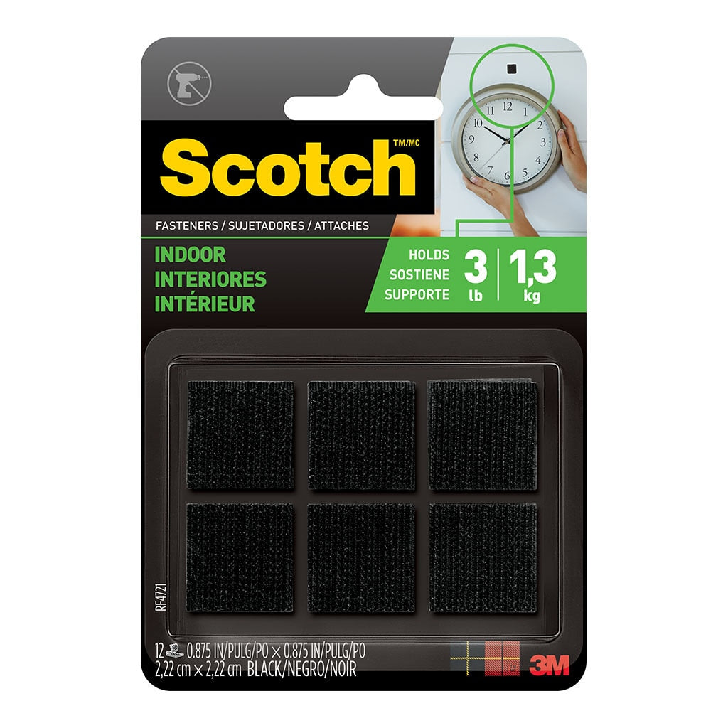 3M Scotch Fastener RF4721 Indoor 22mm x 22mm Black Pk/6 Sets -   - Inkplus