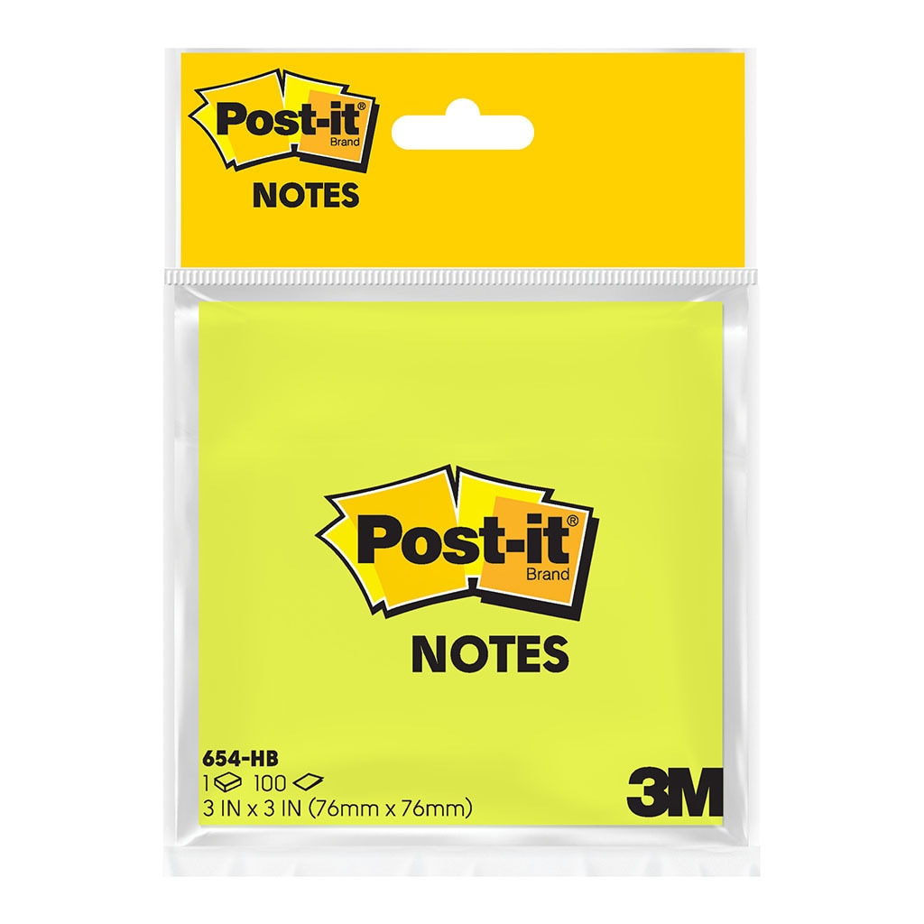 3M Post-it Notes 654-HB-1 Lime 76mm x 76mm Retail Pk/100 Sheets -   - Inkplus