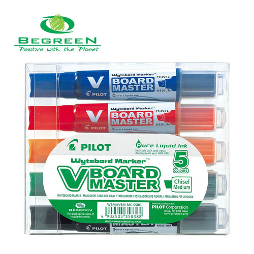 Pilot BeGreen V Board Whiteboard Marker Chisel 10Pk (5 colors available, Asstd. 5Pk available) -   - Inkplus