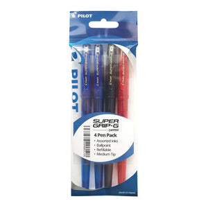 Pilot Super Grip G Stick Ballpoint Medium Asstd. 4Pk (Blue*2/Black/Red) -   - Inkplus