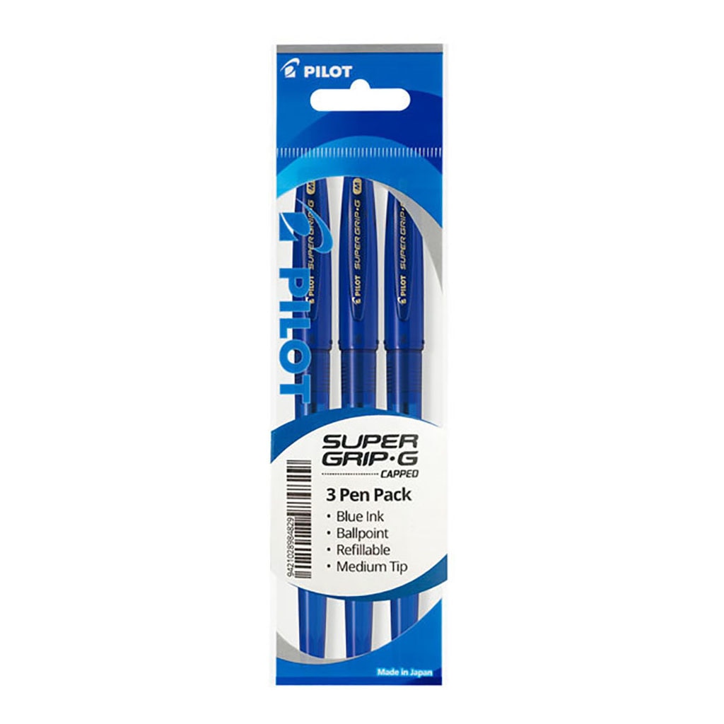 Pilot Super Grip G Stick Ballpoint Medium 3Pk (Blue) -   - Inkplus