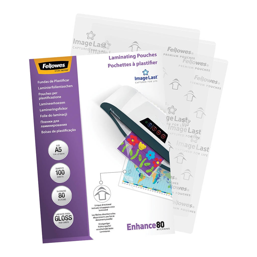 Fellowes Laminating Pouches A5 80 Micron 100Pk -   - Inkplus