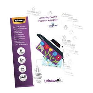 Fellowes Laminating Pouches A4 80 Micron 100Pk -   - Inkplus