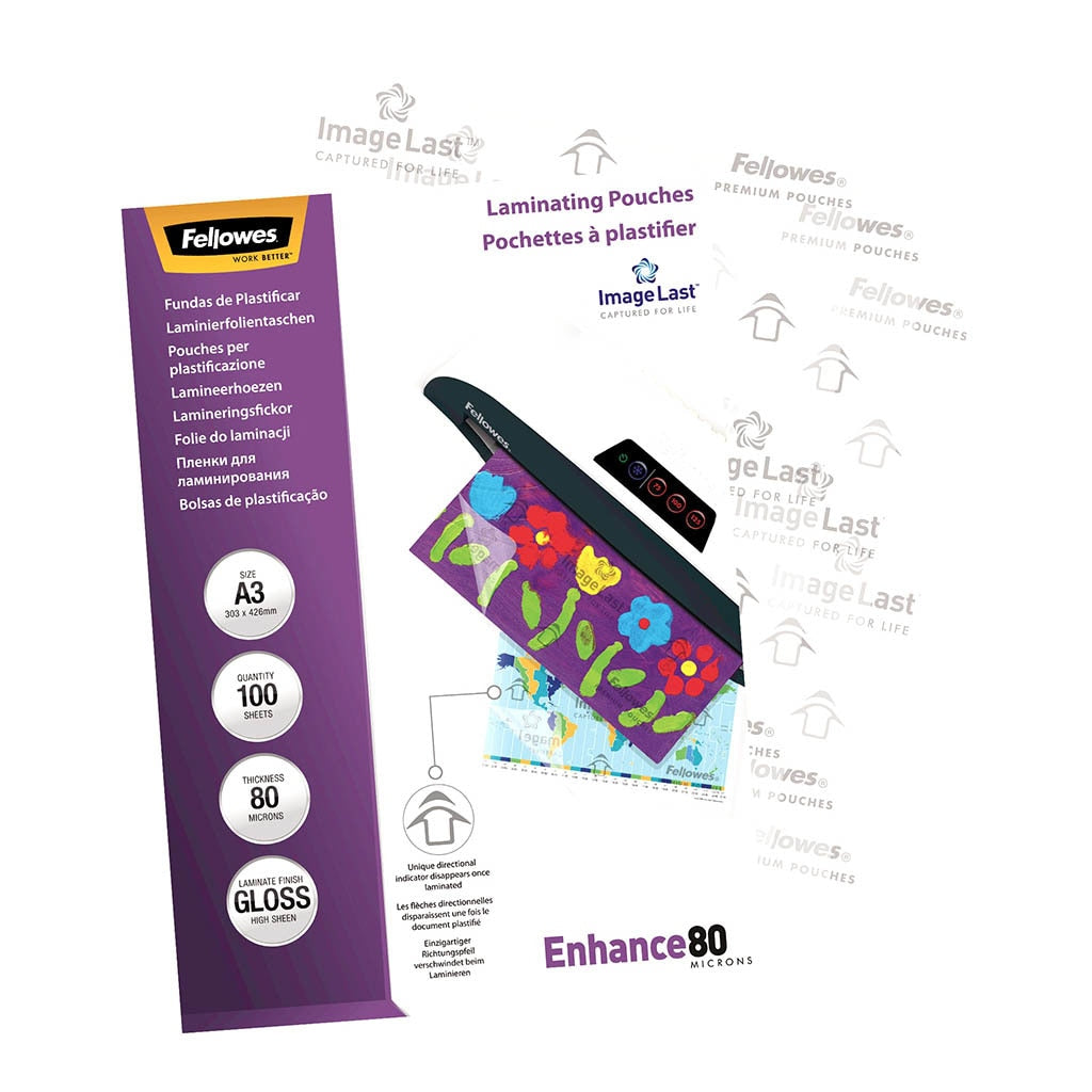 Fellowes Laminating Pouches A3 80 Micron 100Pk -   - Inkplus